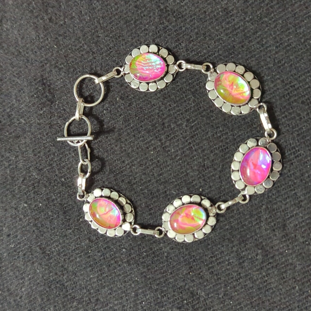 Silver Plated Pink Australian Triplet Opal Statement Bracelet